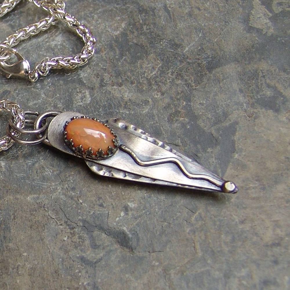 Fire Opal 925 Sterling Silver Handmade Necklace By Sandy Robinson Jewelry